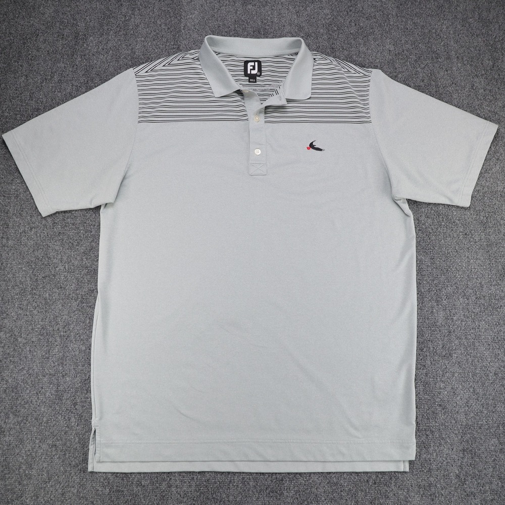 FootJoy Mens XL Performance Golf Polo Shirt Gray Striped Frigate Bird Stretch‎